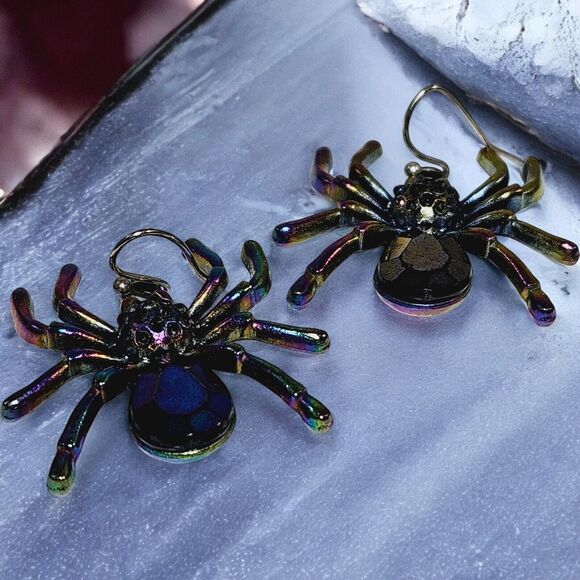 Spiders Electroplated 3D Earrings Woman's Fashion Halloween Spider Multicolored - Picture 3 of 11